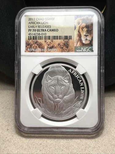 2017 CHAD 1oz SILVER AFRICAN LION WITH NGC PF 70 ULTRA CAMEO RF
