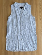 Tahari Linen Mini Shirt Dress Long Tunic Sleeveless Womens M Icy Blue Lagenlook