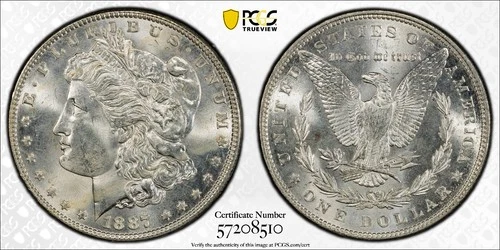 1887-P Morgan Silver Dollar PCGS MS64 Gold Shield Trueview