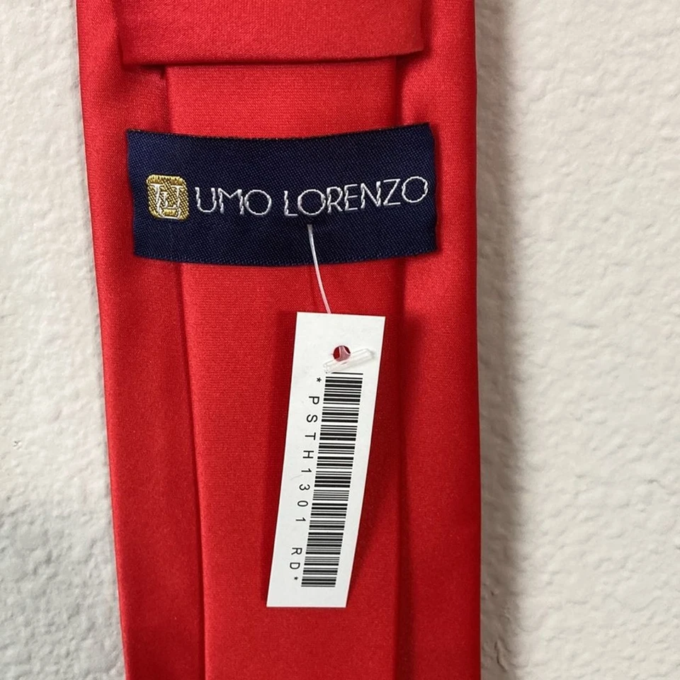 UMO LORENZO Италия красный 2 ПК твердый галстук и соответствующий карман носовой платок комплект - Изображение 4 из 4