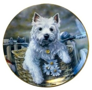 Vintage Plate Hitching a Ride West Highland Terrier Dog Westie 8" Danbury Mint