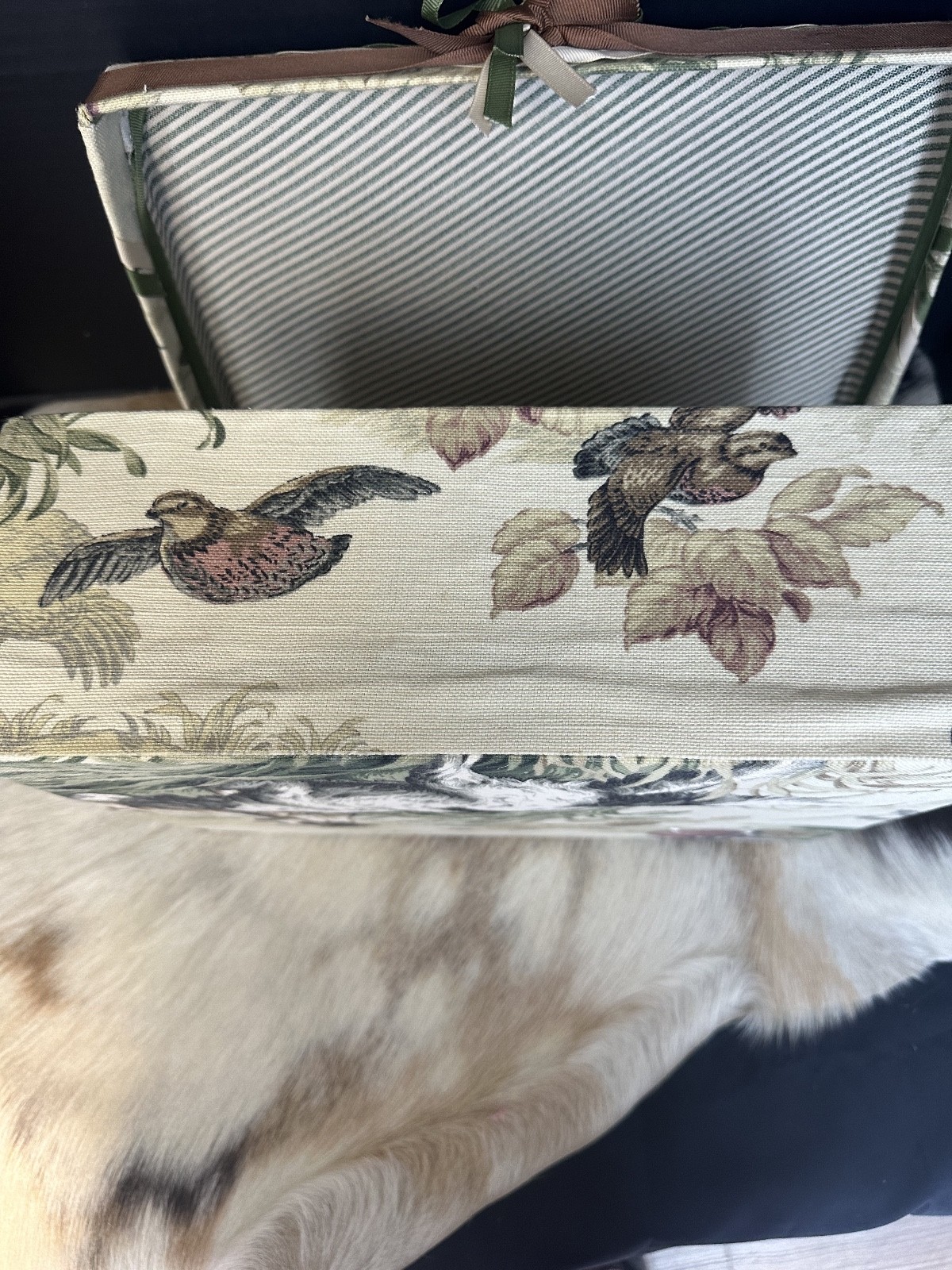Hand Made Decorative Storage Box W/Lid with Dog Hunting  Scene, 12.5in x10in
