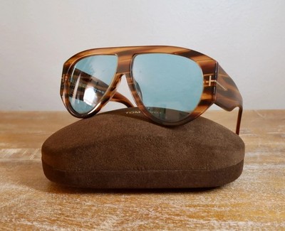Tom Ford Bronson TF1044 Oversized Aviator Sunglasses 60mm Brown Stripe/Blue Lens