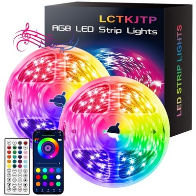 LCTKJTP LED Strip Lights,RGB Music Sync 100FT (50ft*2rolls), Multiple colors