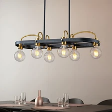 Industrial Rectangular Chandelier,Black Gold Linear Kitchen Island Pendant Light
