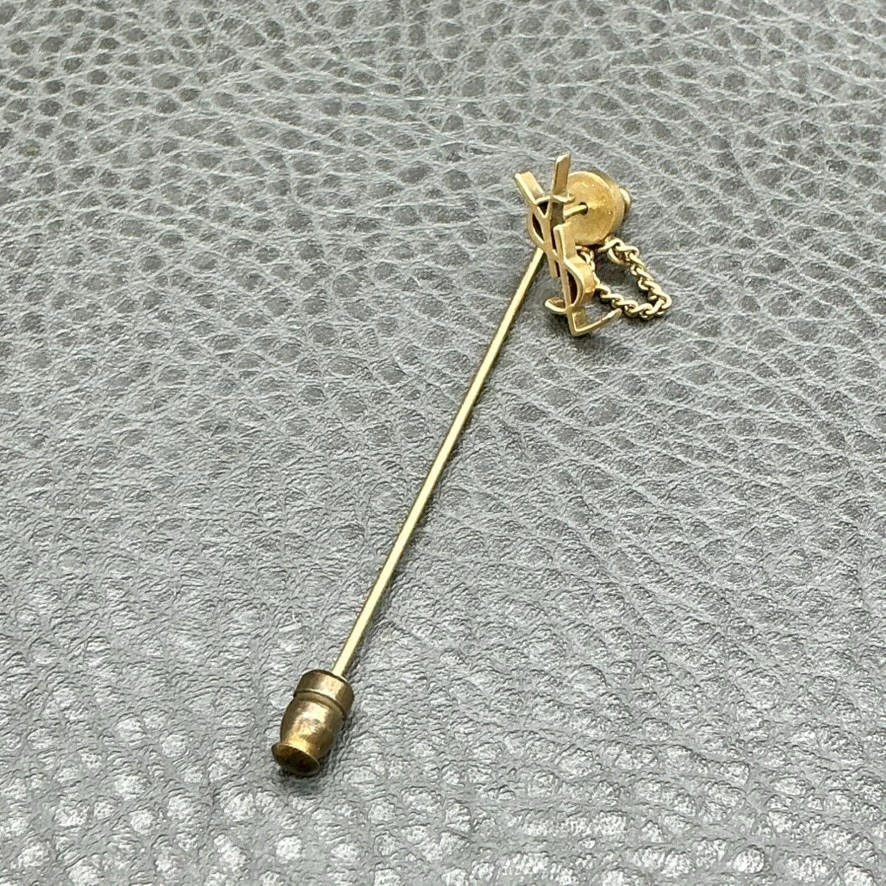 Vintage YSL Yves Saint Laurent Stick Pin Gold Tone Lapel Hat Tie Brooch 2.5" - Image 2 of 4