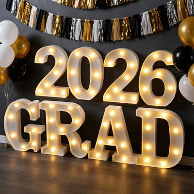 2026 Graduation Decorations   8 LED Marquee Light-Up Letters,Grad 2026'' for Pres