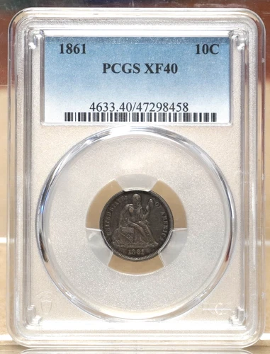 1861 SEATED LIBERTY DIME PCGS XF40 298458