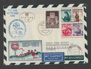 ÖST. BALLONPOST Nr. 15 FDC 1956 in die Schweiz