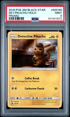 2019 POKEMON SM BLACK STAR PROMO #SM190 DETECTIVE PIKACHU-HOLO PSA 9