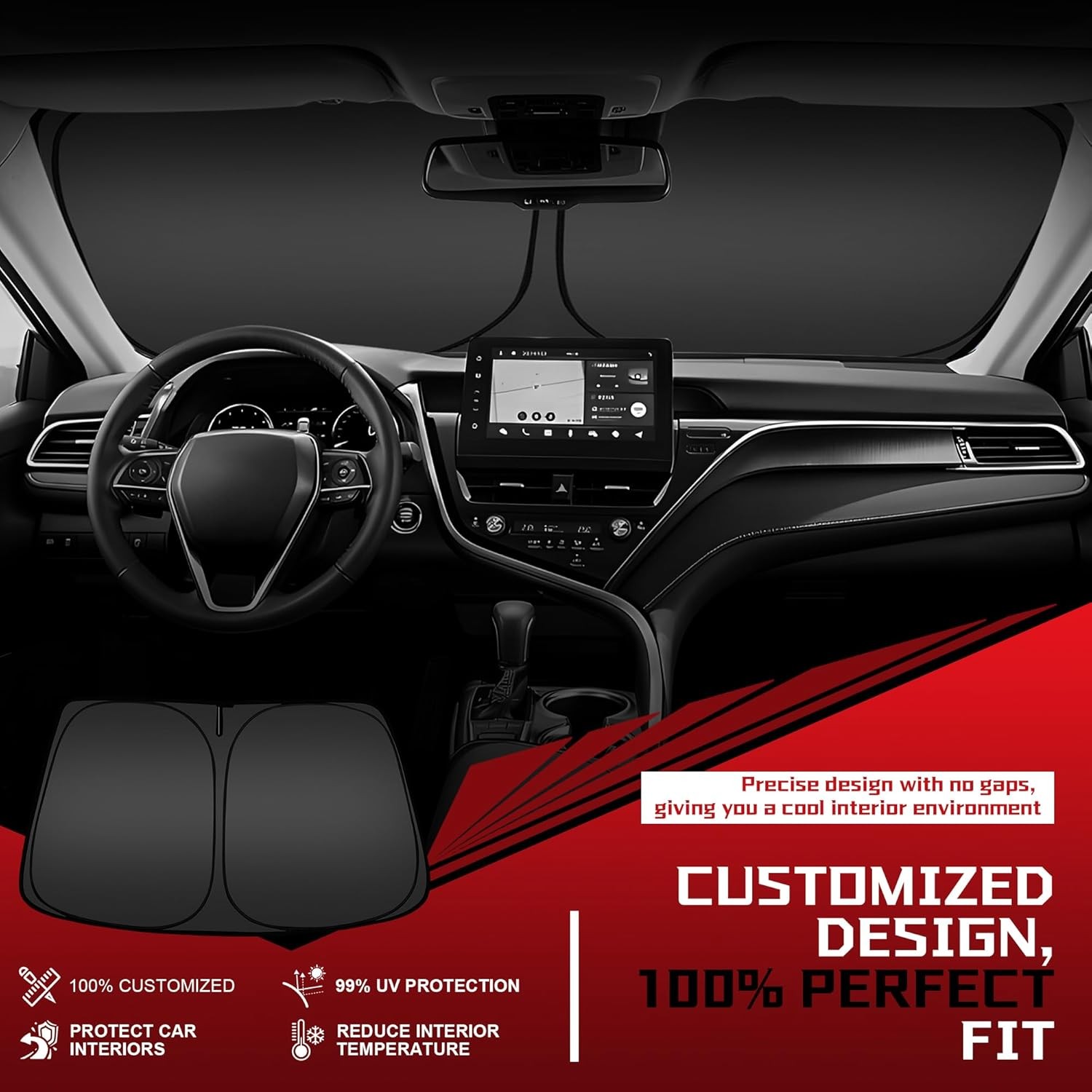 Windshield sunshade, blocking UV rays and heat Automotive interiors