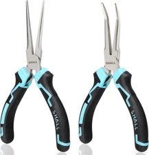 SHALL 6" Mini Needle Nose Pliers Set, 2PCS Long & Bent 