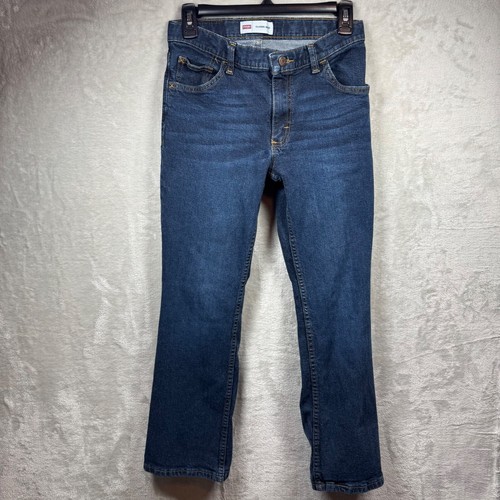 Wrangler Classic Boot Cut Jeans Boys Sz 14 Reg Denim Dark Blue Adjustable Waist - Picture 2 of 12