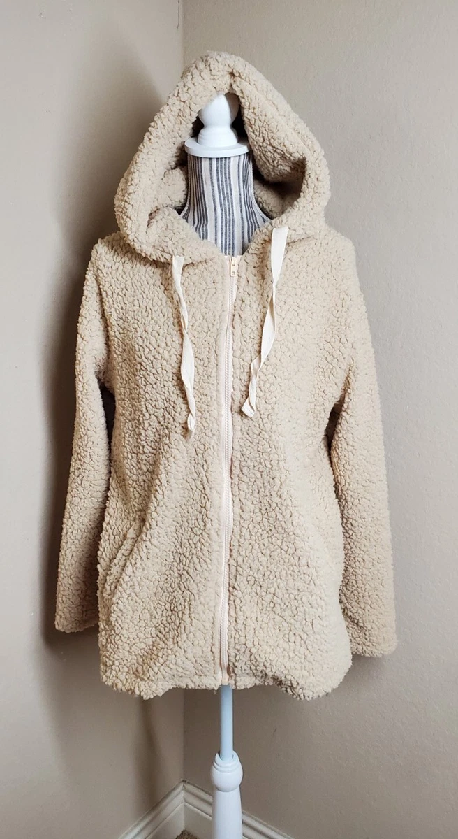 Fleece Hoodie Size L super soft cozy Cream Color Full Zip Women L Pockets