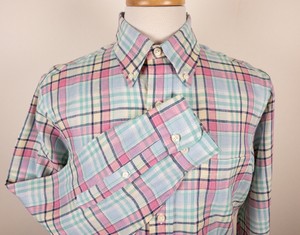 Brooks-Brothers-Irish-Linen-Pastel-Plaid-Colors-Long-Sleeve-Shirt-Mens-Medium-M