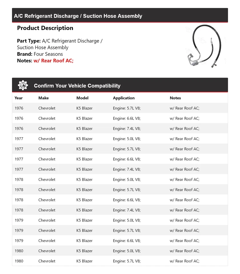 Para 1976-80 Chevrolet K5 Blazer linha de sucção descarga mangueira conjunto 4 estações - Imagem 2 de 4