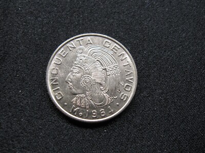 Old world coin MEXICO 50 centavos 1964 KM451 ''Aztec King Cuauhtemoc'' (27)
