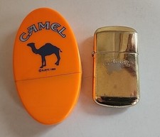 VTG Camel Lighter Lot Of 2 Orange Plastic Gold Tone Flip Top 90s