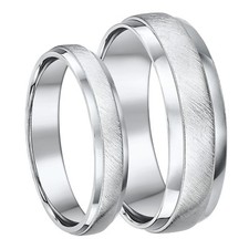 His & Hers Sterling Silver Wedding Bands 4 & 6mm Matt & Polished Wedding Rings