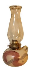 Art Pottery Oil Lamp Studio Crafted Kerosene with Handle Hurricane Glass Shade