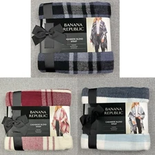 Womens Banana Republic Cashmere Blend Blanket Wrap  Plaid Fringe Detail One Size
