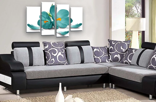 Floral Wall Art Teal Orchid Rose Green Flower Print Framed Split Canvas Picture - Image 2 of 4