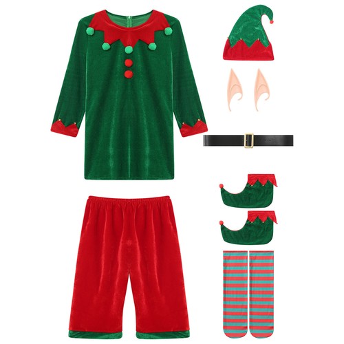 Herren Elf Kostüm Männer Weihnachten Herr Claus Outfits Thema 7Pcs Ball Gürtel - Bild 15 von 24
