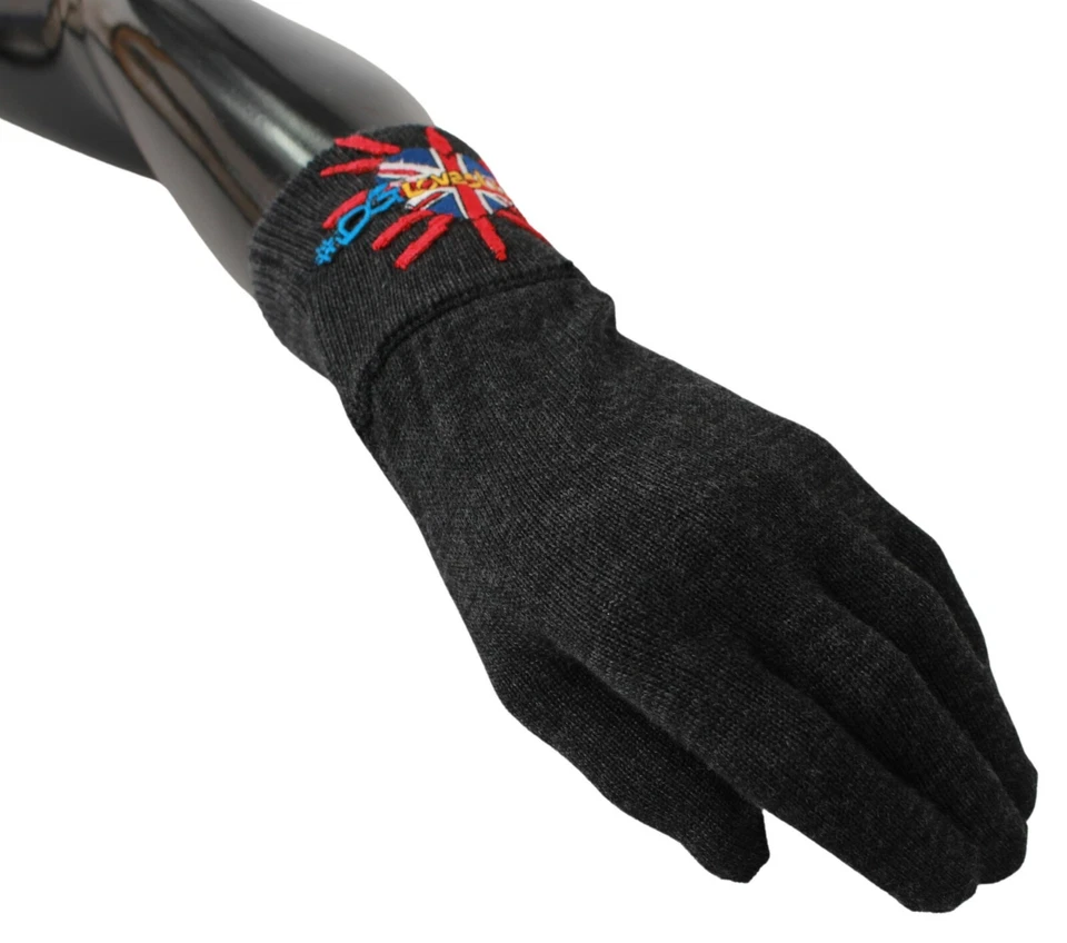 DOLCE & GABBANA Gloves Wool Gray #DGLovesLondon Embroidered Mittens RRP $400 - Image 3 of 4