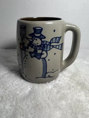 1994 Beaumont Brothers Pottery Christmas Snowman Mug Salt Glazed 4.5" Tall VTG