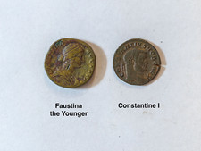 Roman coins: Faustina the Younger (161-175 AD), and Constantine I (306-337 AD)