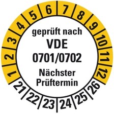 100x Pr&uuml;fplakette"gepr&uuml;ft nach VDE 0701/0702 N&auml;chster Pr&uuml;ftermin 21-26" &Oslash;15-40mm