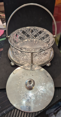 Antique Victorian cut glass butter dish silver plate cradle Cooper Brothers 1127 - Picture 2 of 12