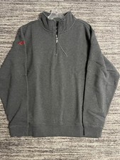 L.L Bean Pullover Sweater Men's M Gray 1/4 Quarter Zip Long Sleeve Logo Pockets