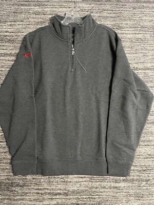 L.L Bean Pullover Sweater Men's M Gray 1/4 Quarter Zip Long Sleeve Logo Pockets