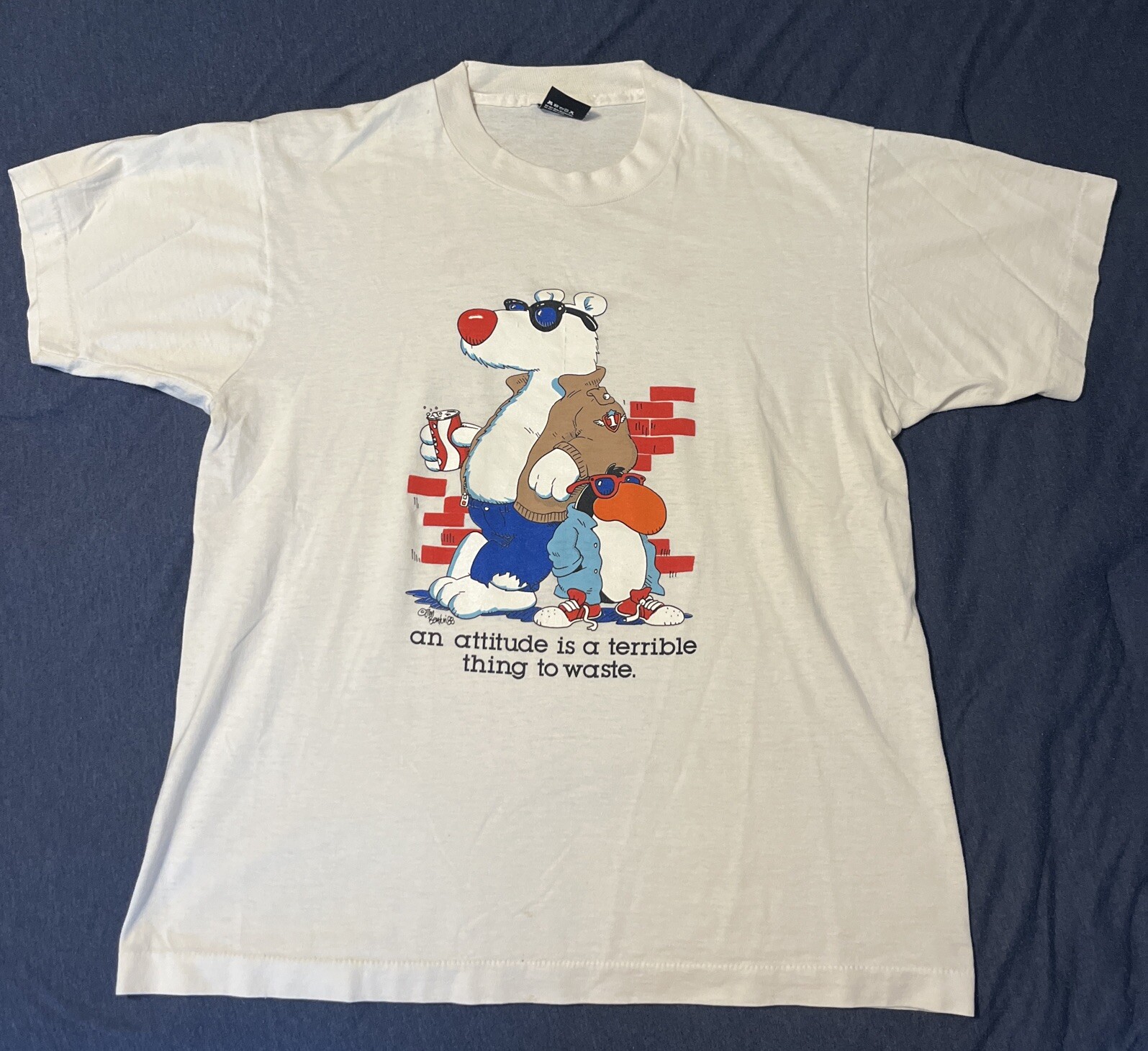 1988 Vintage Coke Polar Bear Motivational T-Shirt - Retro Soda Ad Tee