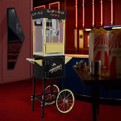 Movie Theater Vintage Style Popcorn Machine Maker Popper w/ Cart &12oz Kettle