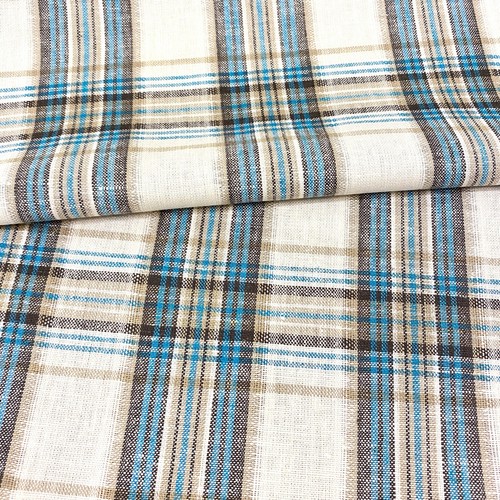 886. Blue Check 100% linen fabric. Light weight, Price per 1/2 metre - Picture 6 of 9