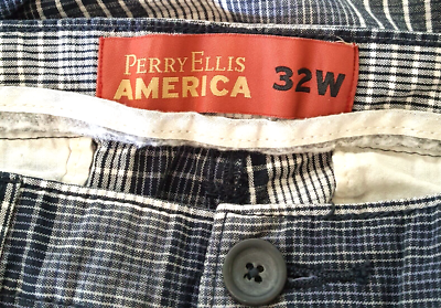 Short Homme Perry Ellis America – Taille 32 – À Carreaux Bleu Et Blanc – Coton – Neuf