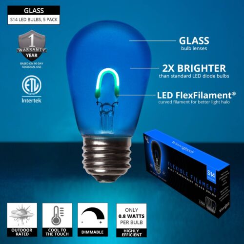 S14 LED Visible Filament Edison Patio Light Lamp Bulbs E26, 5 Pack, 4 Colors - Picture 9 of 15