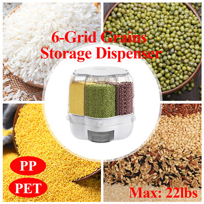 Rotating Grain Container Airtight Food Dispenser 6-Grid Flour Storage Bucket US