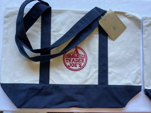 Trader Joe's Navy Blue Reusable Canvas New Eco Tote Bag Heavy Duty Grocery Books