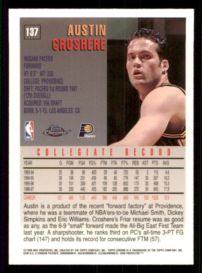 1997-98 Topps Chrome #137 Austin Croshere RC - Image 2 of 2