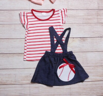 NEW Boutique Baseball Girls Suspender Skirt Outfit