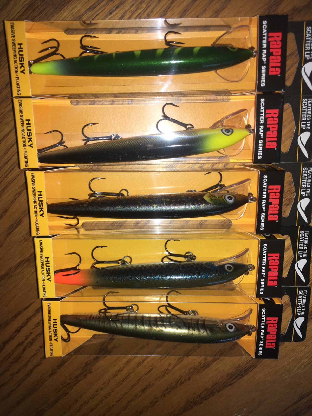 RAPALA SCATTER RAP HUSKY 13's=LOT OF 5 DIFFERENT COLORED FISHING LUREs