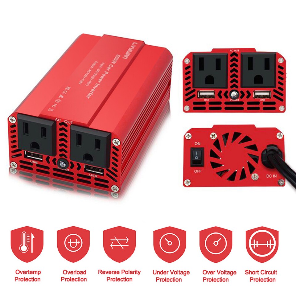500W Car Power Inverter DC 12V to AC 110V 120V Converter With 2USB 2AC