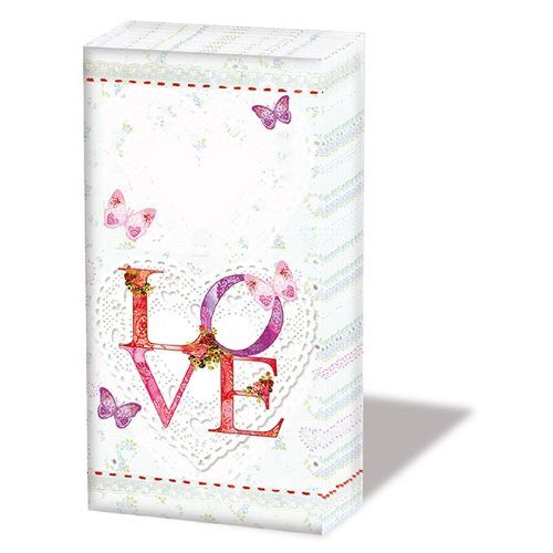 10 Bedruckte Taschentücher Mit Herz-Ornament – 21x21 Cm, 4-lagig, Chlorfrei Gebleicht