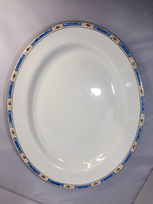 Vintage Bolian Ware SoHo Pottery England Large White Platter Blue Trim Gold Rim