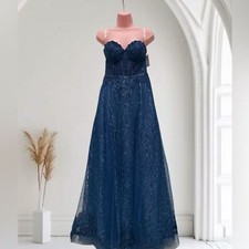 David’s Bridal woman blue Appliqué Glitter corset bridal gown for wedding