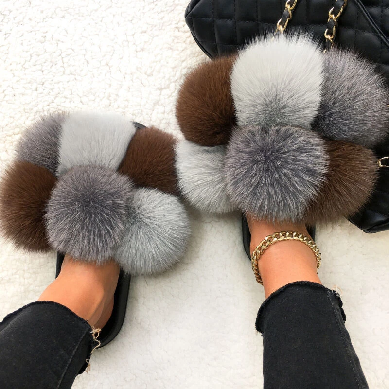 Fur hotsell ball slippers