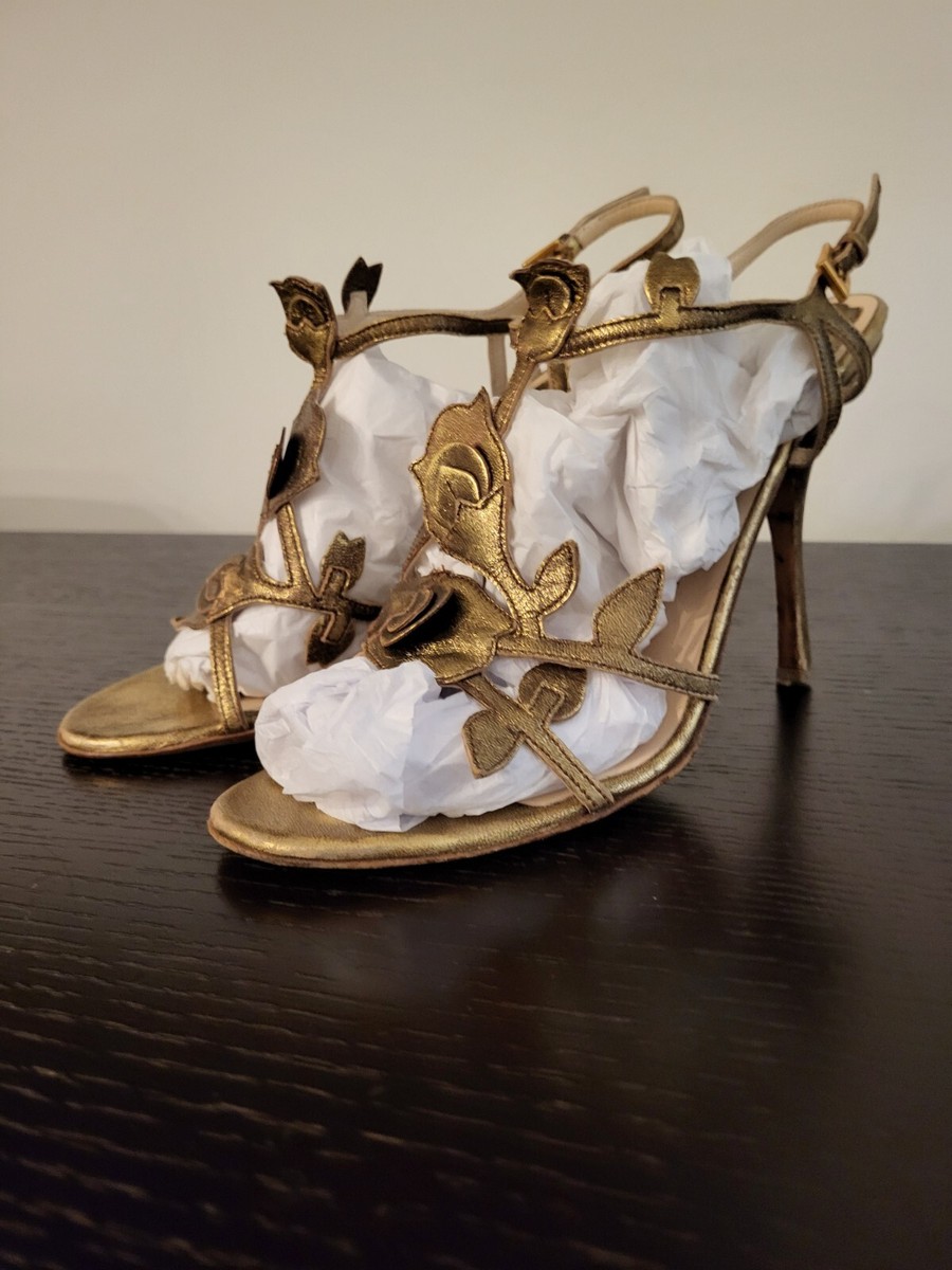 新品未使用✨プラダ　バレエシューズ　タッセルリボン　メタルロゴ　1F890D MADE IN ITALY PRADA GOLD LEAF HEELS VINTAGE 38.5 | eBay